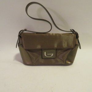 BLU BYBLOS BRONZE NYLON LEATHER SHOULDER HANDBAG *